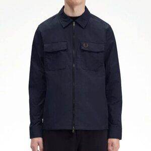 Fred Perry Men's Zip Front Overshirt Dual Flap Snap Pockets Logo Jacket Navy